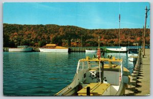 Munising Michigan~Color Photo Of Fishing Boats @ City Pier & Harbor~Vtg Postcard