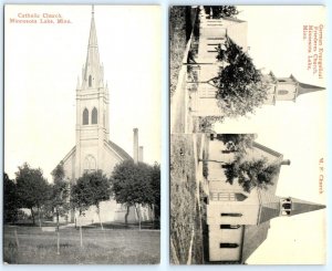 2 Postcards MINNESOTA LAKES, MN ~ Churches CATHOLIC, M.E., German Evangelical