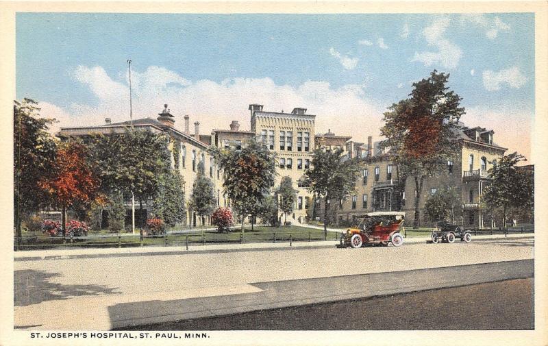 St Paul Minnesota~St Joseph's Hospital~Vintage Cars Parked in Front~1920s Pc