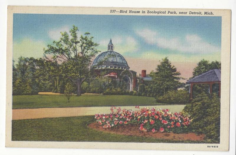 MI Detroit Zoological Park Royal Oak Bird House 1938 Linen Postcard