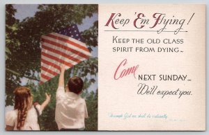 Sunday School Keep 'Em Flying Children with Patriotic Kite Postcard G26