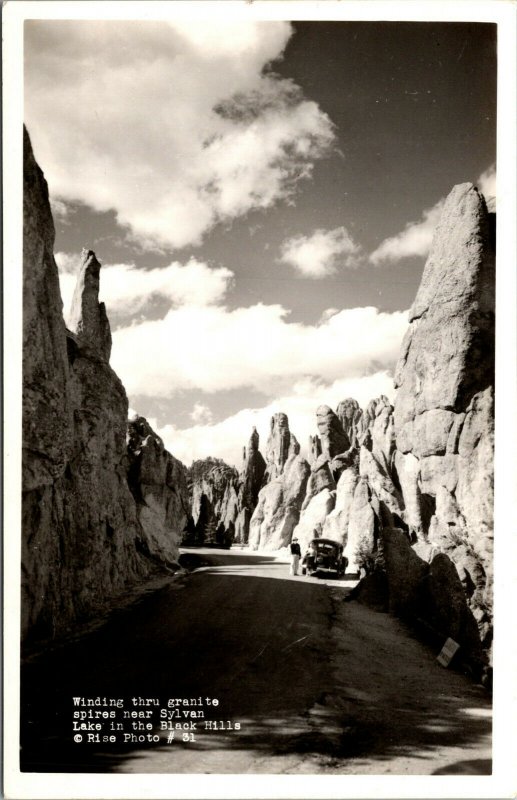 Vtg 1930s Granite Spires Near Sylvan Lake Black Hills South Dakota RPPC Postcard