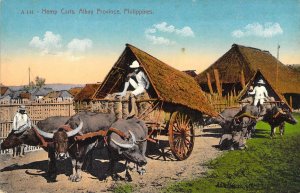 Chromo-litho style, Hemp Carts, Albay Province, P.I., Philippines, Old Postcard