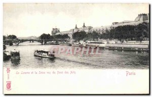 Old Postcard Paris Louvre and the Seine seen from the Pont des Arts