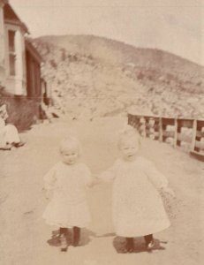 RPPC Photo Early 1900s Toddler Children Sisters on Bridge