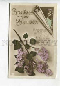 427314 BIRTHDAY Wishes God Bless LILAC Vintage Greetings PC