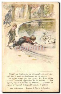 Old Postcard Fantasy Illustrator Poulbot Victor Hugo Les miserables Swan Swan