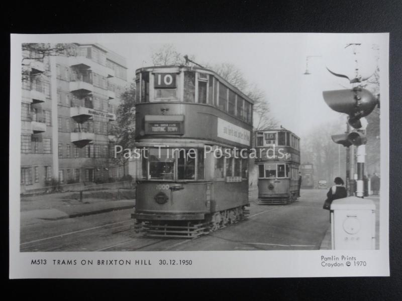 London Tram TRAMS ON BRIXTON HILL c1950 Pamlin Print Postcard M513