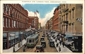 Bridgeport Connecticut CT Fairfield Ave Trolley Streetcar Street Scene Postcard