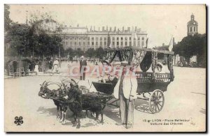Postcard Old Hitch Lyon Bellecour Square Car goats Chevre TOP