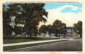 Civil War, Confederate Monument,  Lee Square, Pensacola, FL, Old Postcard