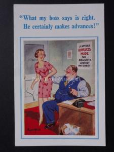 Donald McGill: Office WHAT MY BOSS SAY IS RIGHT. HE MAKES ADVANCES! No.2179