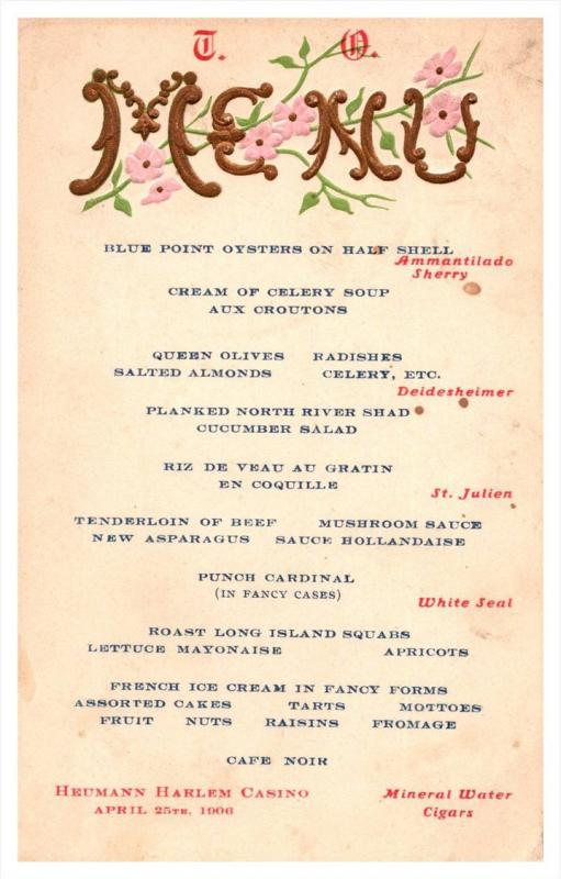 2638  Heumann Harlem Casino  Menu