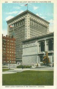 Art Insitute of Chicago, Peoples Gas, Light, Coke Bldg, Fountain Unused Postcard