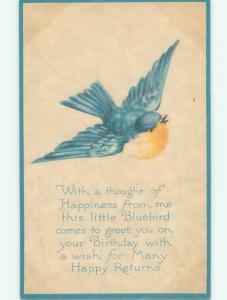 Pre-Linen CUTE YELLOW BREASTED BLUE BIRD SOARING IN FLIGHT W7198