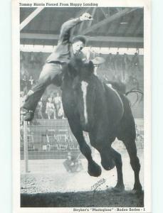 Unused 1940's western TOMMY HARRIS ON BUCKING BRONCO HORSE AT RODEO k8391