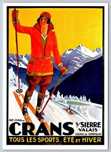 Crans-Montana, Valais, Switzerland Resort Poster Repro Advertising Postcard