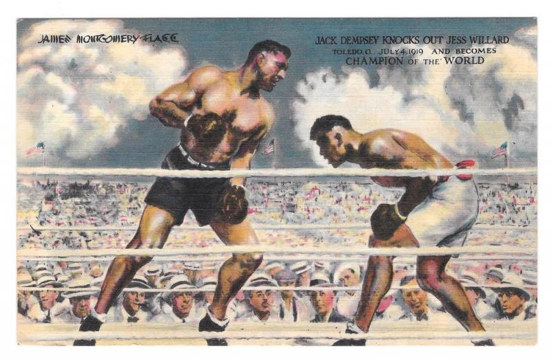 Jack Dempsey Restaurant NYC Boxing Flagg Painting Postcard