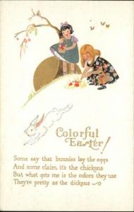 Easter Children Pick Apples Gilt Moon Rabbit Poem Greetin...