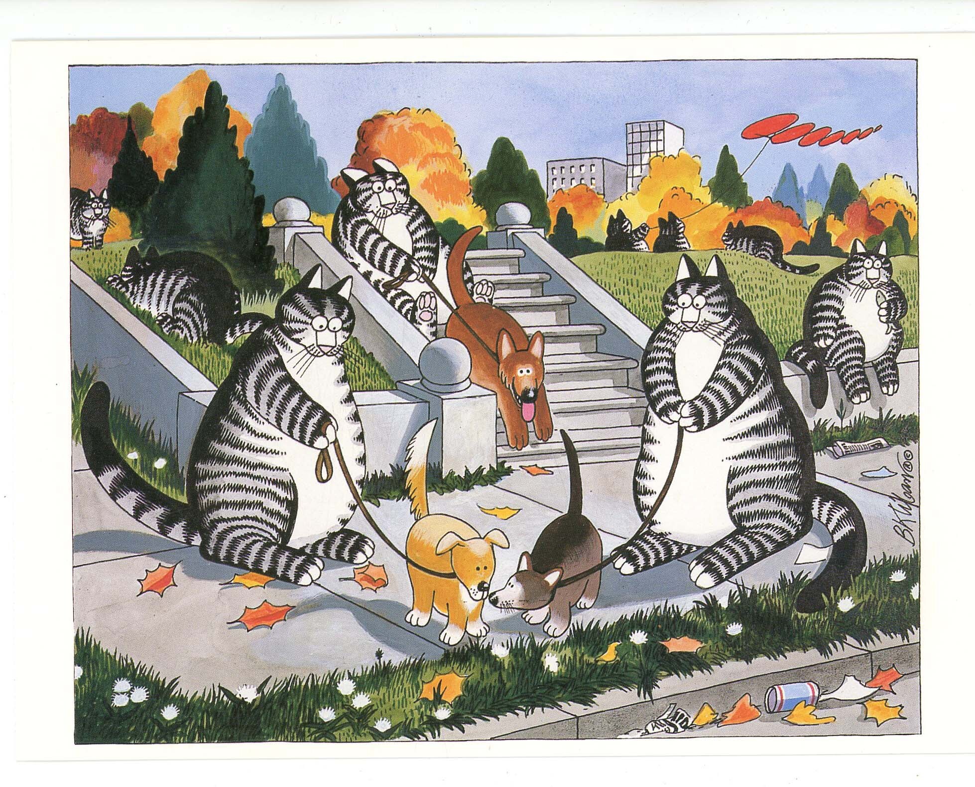 Kliban's Cats Dog Walking. Artist Judith Kamman Kliban (6.50" X 4.75
