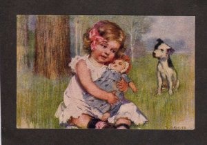 Child Girl Dog Doll Artist Signed O Gross 1908 Vintage Postcard