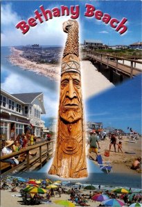 Bethany Beach, DE Delaware  TOTEM POLE & BOARDWALK/BEACH  Roadside  4X6 Postcard