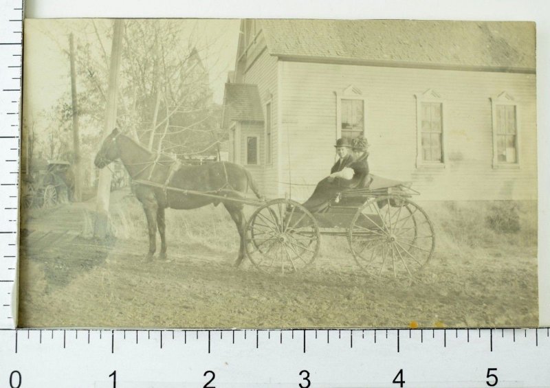 C.1910 RPPC Parents w/ Sleeping Baby In Horse Drawn Buggy Street Postcard P36