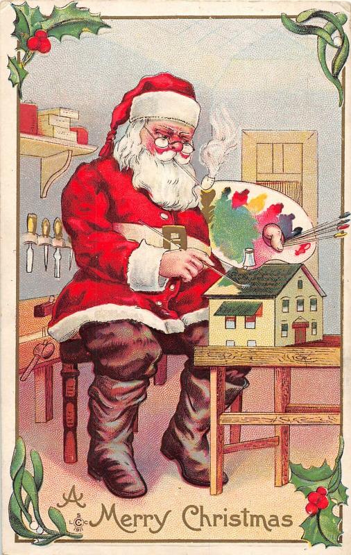 F25/ Santa Claus Merry Christmas Postcard 1912 Paint Toy House 16