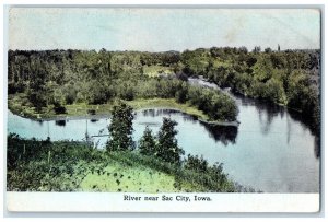c1912 River Near Lake Exterior Trees Sac City Iowa IA Vintage Antique Postcard