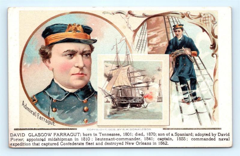 Postcard Donaldson Hero Postcard 1908 Admiral Farragut Civil War B39