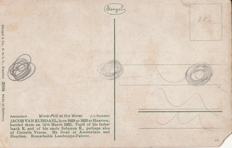 Art Stengel damaged postcard Wind Mill at the Water - Jacob van Ruisdael