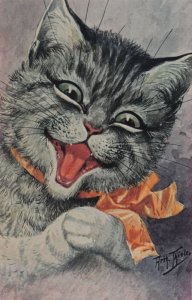 Laughing Cat Orange Scarf Louis Wain Style Cats Postcard