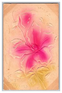 Postcard Best Wishes Flowers Air Brushed Embossed Card