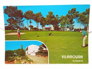 Couple Playing Golf On Course At Vilamoura Algarve Portugal Vintage Postcard