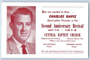 Daytona Beach Florida FL Postcard Charles Davis Second Anniversary Revival 1957