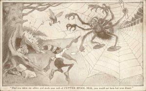 Spider Fantasy Elves Gnomes Imps CUTTER SPOOL SILK Advertising Postcard c1910