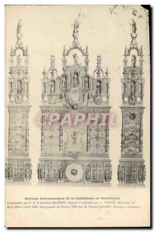 Postcard Old Astronomical Clock of the Cathedral of Besancon