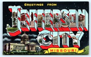 Large Letter Linen JEFFERSON CITY, Missouri MO ~ CAPITOL 1940s Curteich Postcard