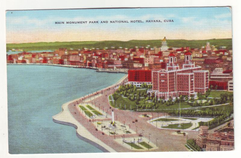 P438 JL old linen postcard park national hotel havana cuba