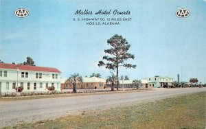 MALBIS HOTEL COURTS MOBILE ALABAMA TRIPLE AAA POSTCARD (c. 1960s)