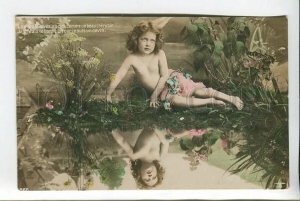 439223 NUDE Girl FAIRY Nymph MERMAID Mirror Vintage PHOTO postcard