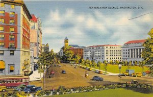 Washington DC 1940s Postcard Pennsylvania Avenue Cars Streetcar