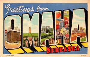 Nebraska Greetings From Omaha Large Letter Linen 1940 Curteich