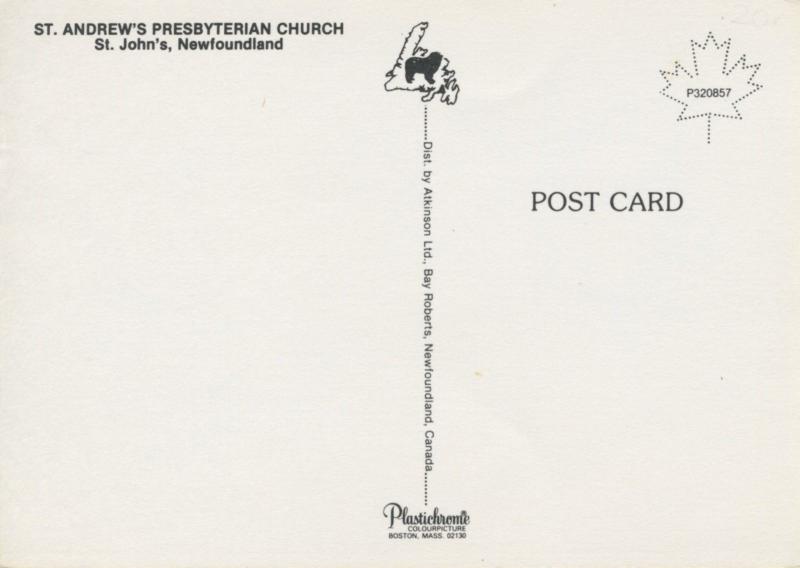 St. Andrew's Presbyterian Church St. John's Newfoundland NFLD Postcard D9