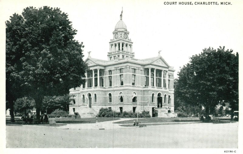 Vintage Postcard Courthouse Legal Services Building Charlotte Michigan CT&C Pub.