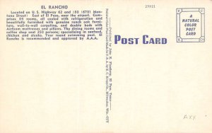 El Paso Texas El Rancho Motel & Dining Room Color Linen Card Vintage PC U1782