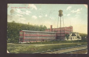 SHAMOKIN PENNSYLVANIA PA. SILK MILL WATER TOWER VINTAGE POSTCARD 1908