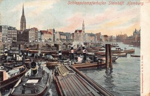 A138 Germany Schleppdampferhafen Steinhoeft Hamburg Steamboat Harbor postcard