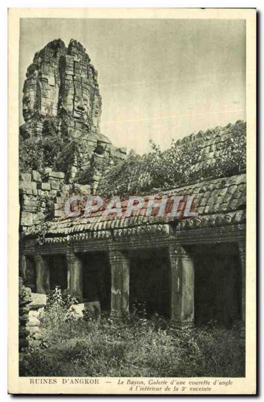 Old Postcard Ruins D Angkor Bayon Gallery courtyard of an inside corner of th...