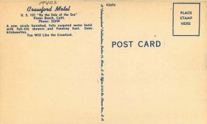 Colorpicture Crawford Motel roadside Pismo Beach California 1940s Postcard 10960
